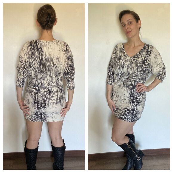 Calvin Klein Tunic Dress Animal Print Dolman Sleeve Leopard Beaded - Picture 4 of 13